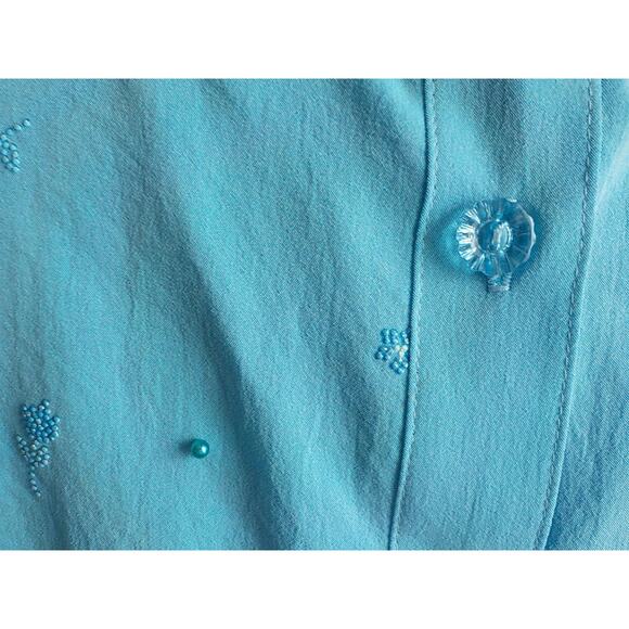 Vintage GRAFF Blue Floral Button Up Light Jacket Women Sz Large Petite Made USA - Picture 4 of 12
